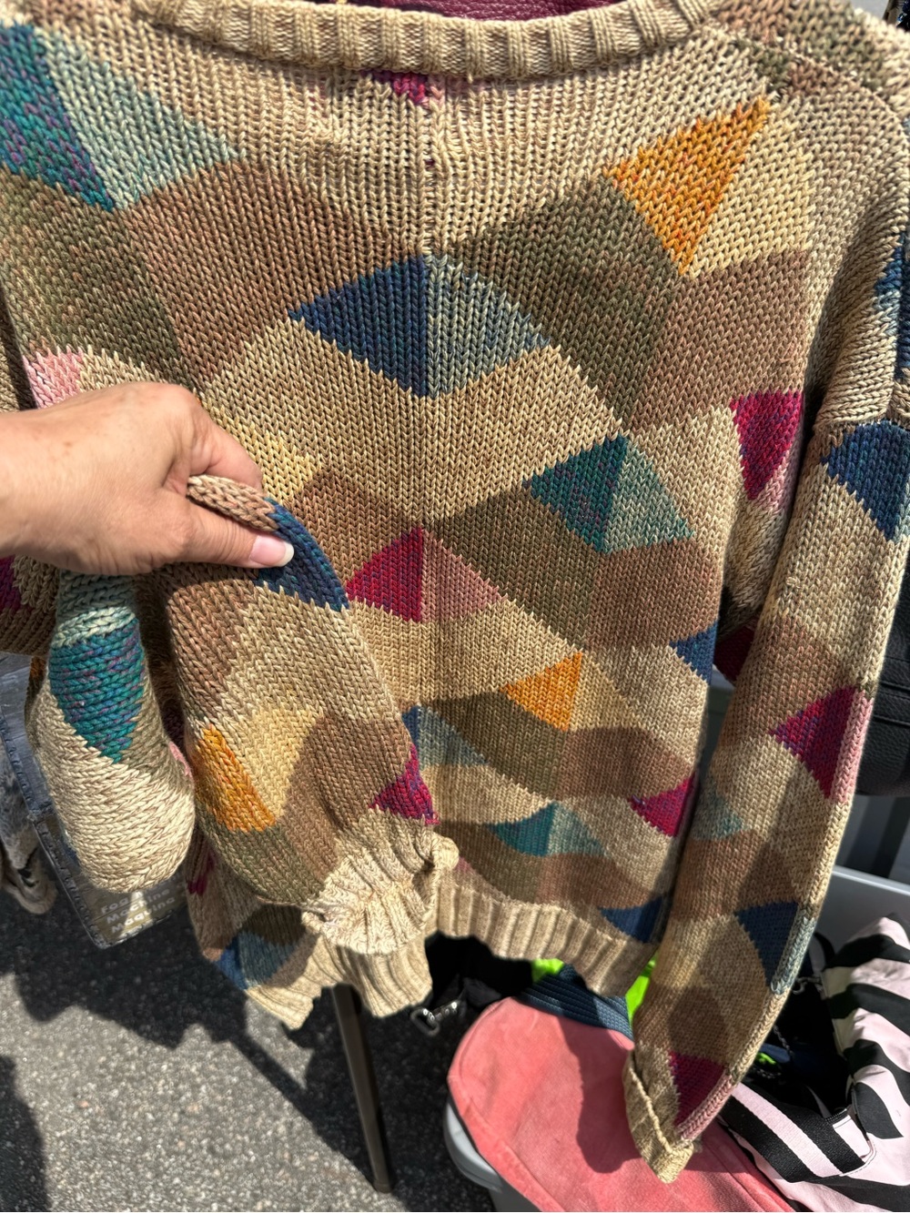 Boston Traders Beige Crewneck Sweater with Multicolor Geometric Accents Med - Picture 3 of 3